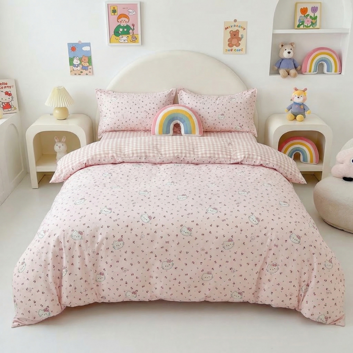 U品汇 2026春夏新品全棉纯棉长绒棉印花四件套学生三件套100%棉小清新13070 可爱小猫