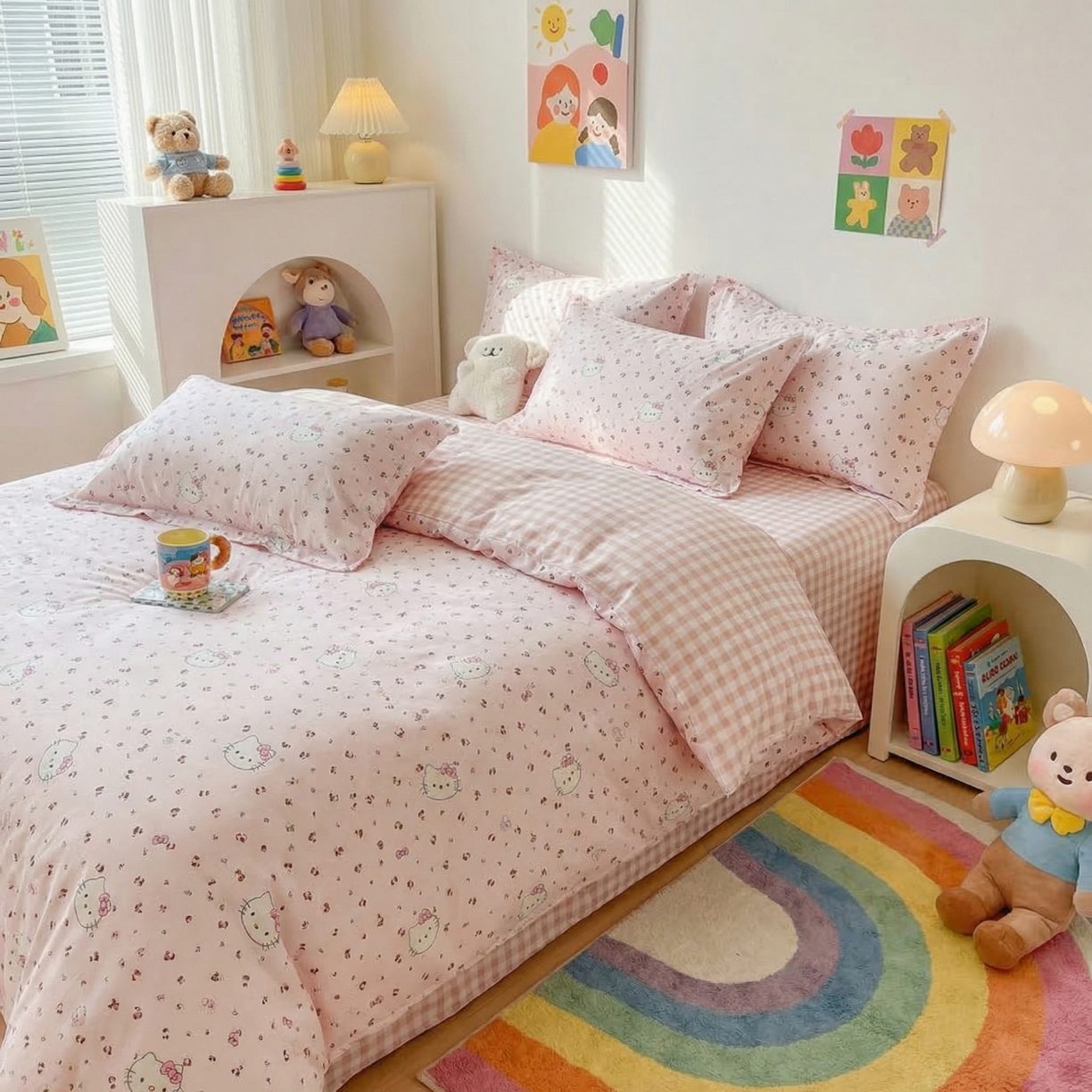 91家纺网 家纺一手货源 找家纺 U品汇 2026春夏新品全棉纯棉长绒棉印花四件套学生三件套100%棉小清新13070 可爱小猫