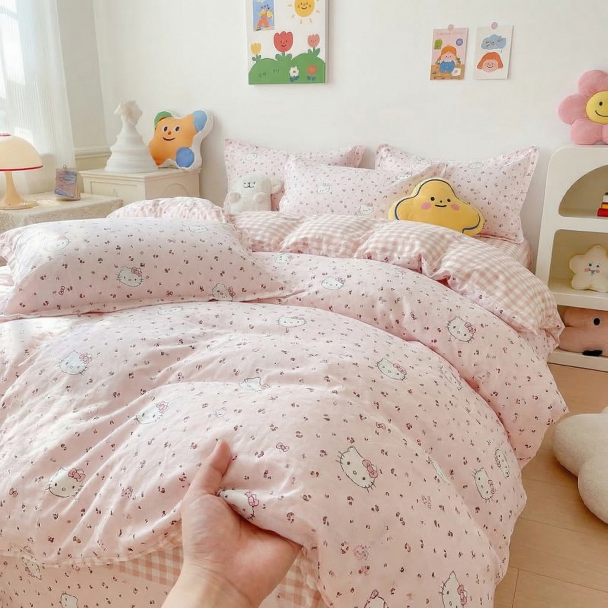 91家纺网 家纺一手货源 找家纺 U品汇 2026春夏新品全棉纯棉长绒棉印花四件套学生三件套100%棉小清新13070 可爱小猫