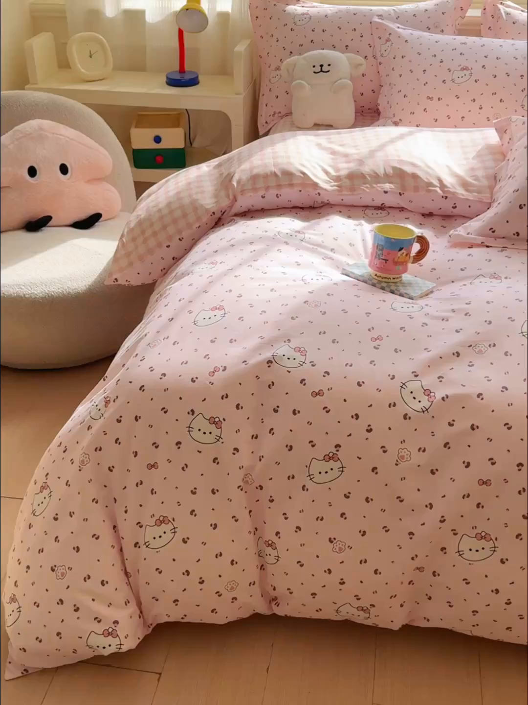 91家纺网 家纺一手货源 找家纺 U品汇 2026春夏新品全棉纯棉长绒棉印花四件套学生三件套100%棉小清新13070 可爱小猫