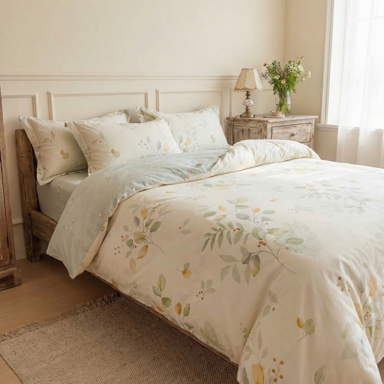 91家纺网 家纺一手货源 找家纺 U品汇 2026春夏新品全棉纯棉长绒棉印花四件套学生三件套100%棉小清新13070 绿茵幻境