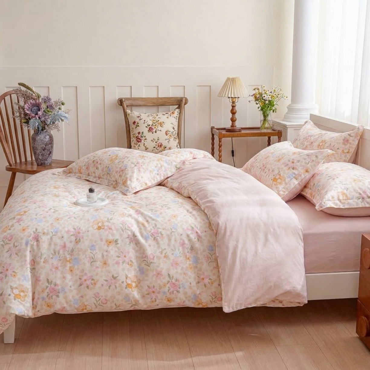 91家纺网 家纺一手货源 找家纺 U品汇 2026春夏新品全棉纯棉长绒棉印花四件套学生三件套100%棉小清新13070 粟米花