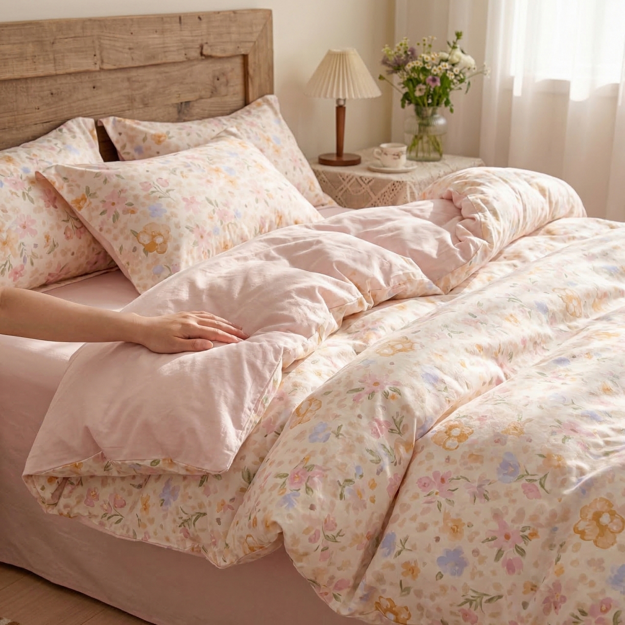 91家纺网 家纺一手货源 找家纺 U品汇 2026春夏新品全棉纯棉长绒棉印花四件套学生三件套100%棉小清新13070 粟米花