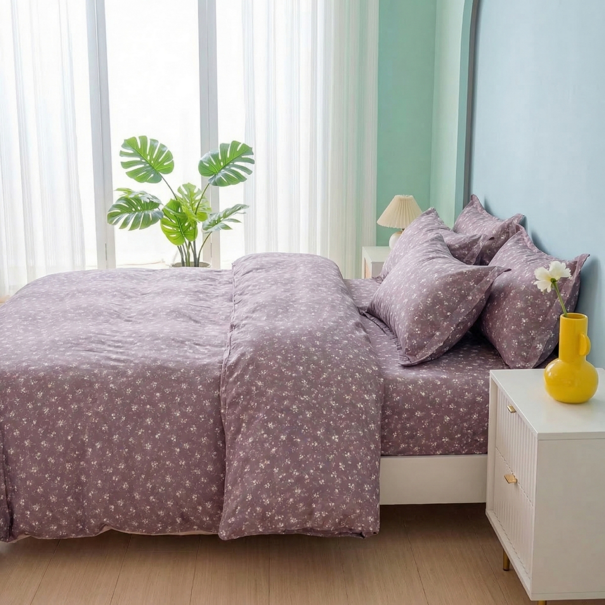 91家纺网 家纺一手货源 找家纺 U品汇 2026春夏新品全棉纯棉长绒棉印花四件套学生三件套100%棉小清新13070 夏瑾紫