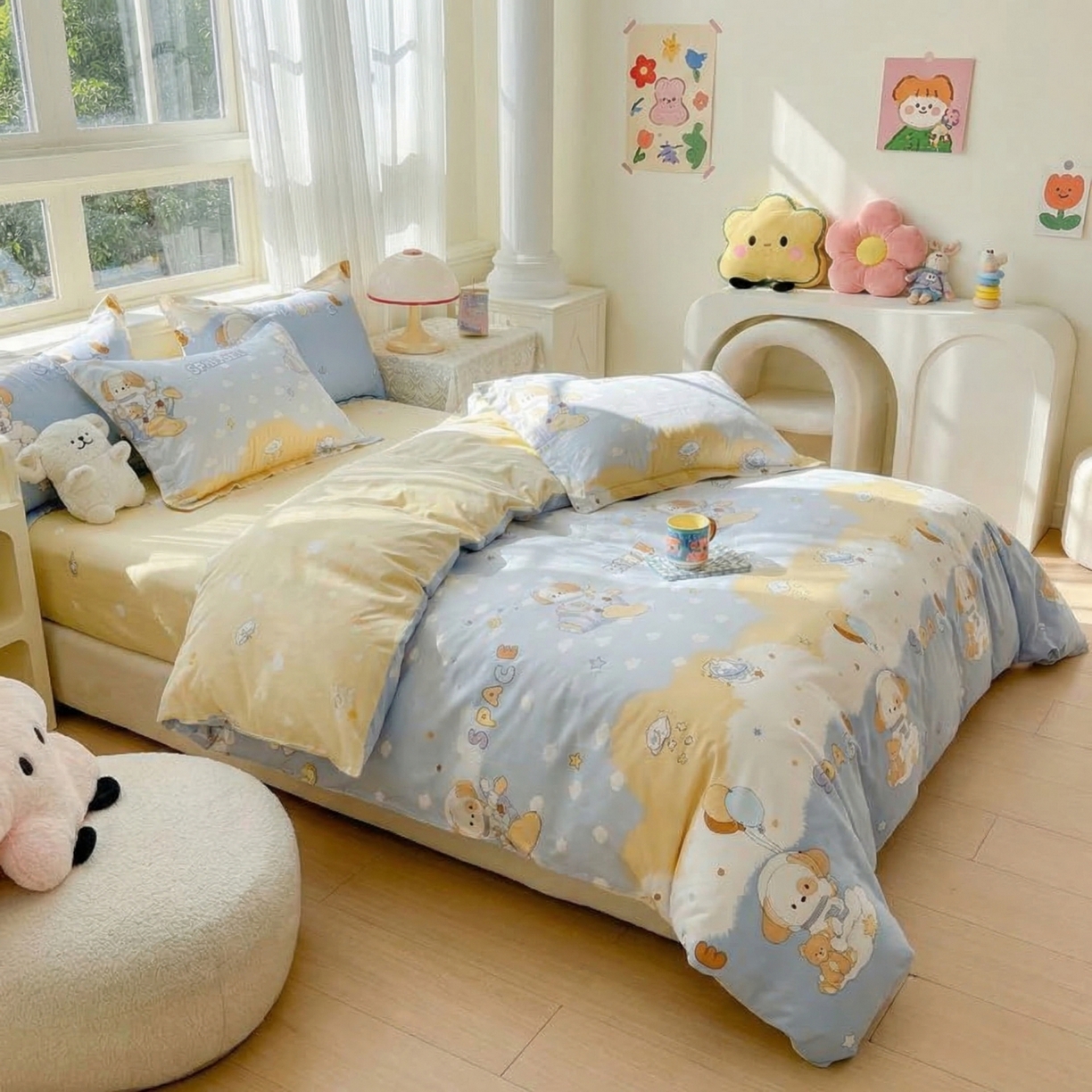 91家纺网 家纺一手货源 找家纺 U品汇 2026春夏新品全棉纯棉长绒棉印花四件套学生三件套100%棉小清新13070 宇航员