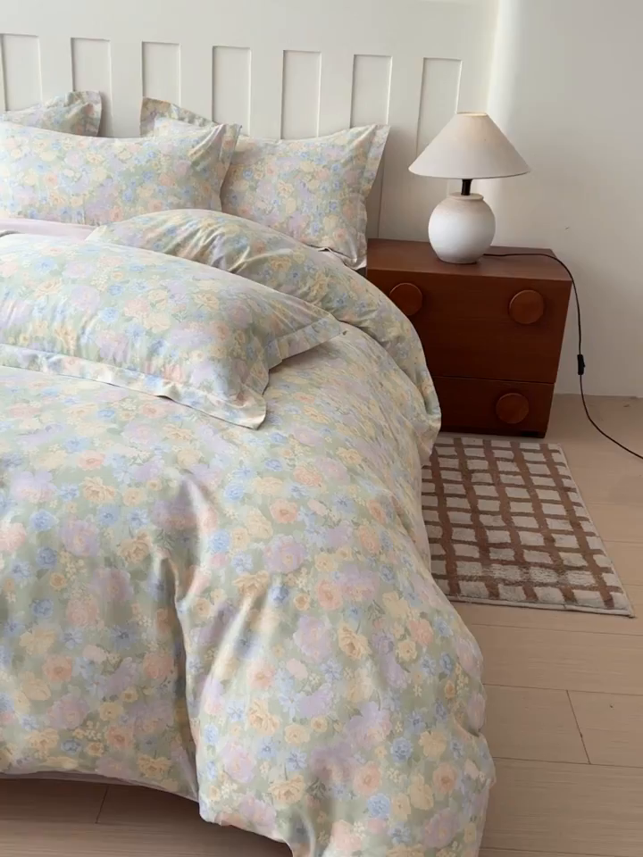 91家纺网 家纺一手货源 找家纺 U品汇 2026春夏新品全棉纯棉长绒棉印花四件套学生三件套100%棉小清新13070 栀子花开