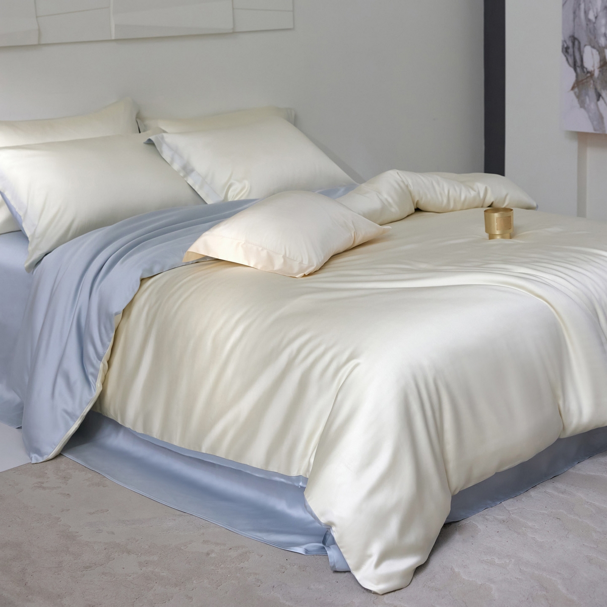 91家纺网 家纺一手货源 找家纺 （总）花愿（原花纪） 2026春夏新款全棉纯棉纯色双拼四件套-安娜