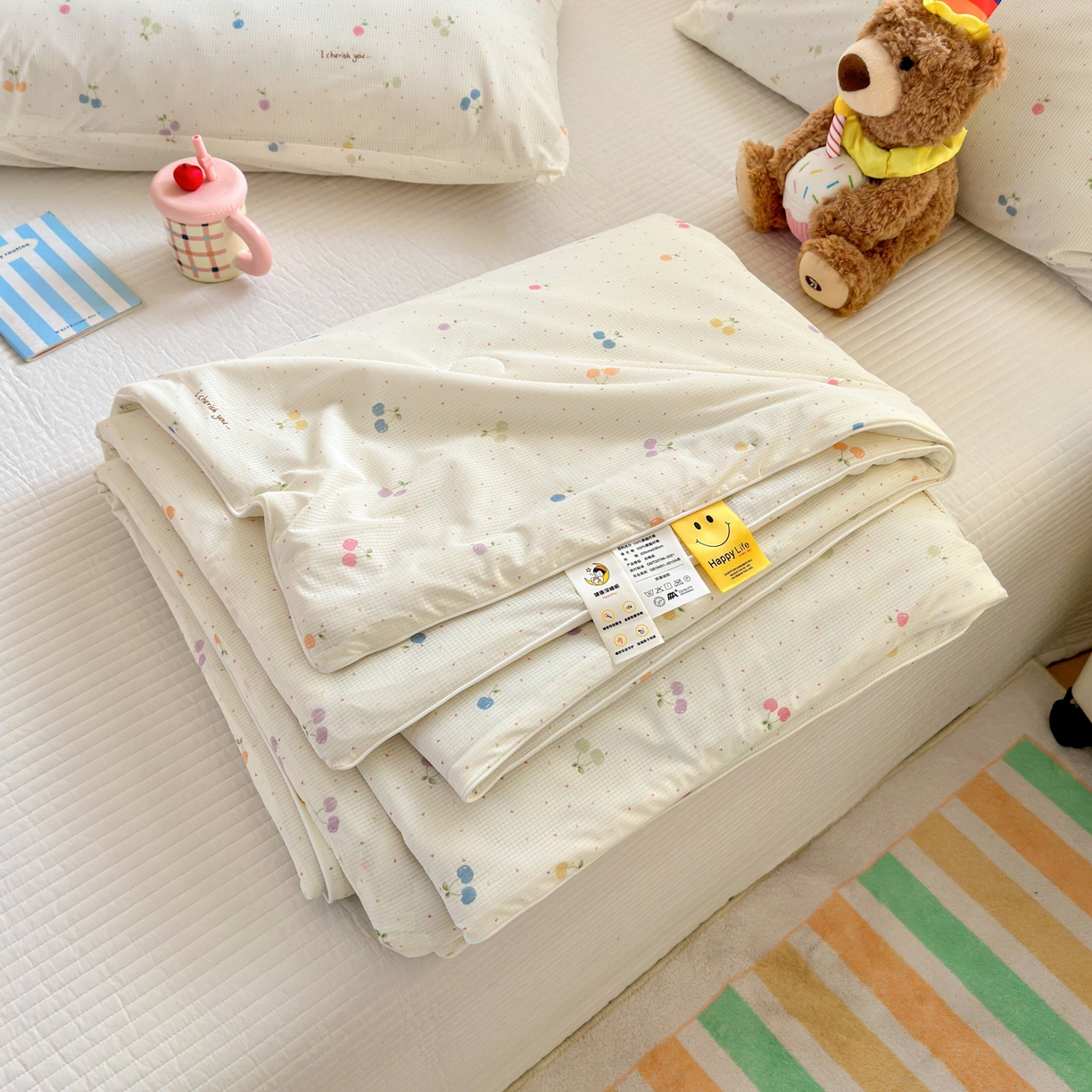 91家纺网 家纺一手货源 找家纺 寐居家纺 2026新款清爽凉感丝夏被夏凉被空调被 彩樱甜心