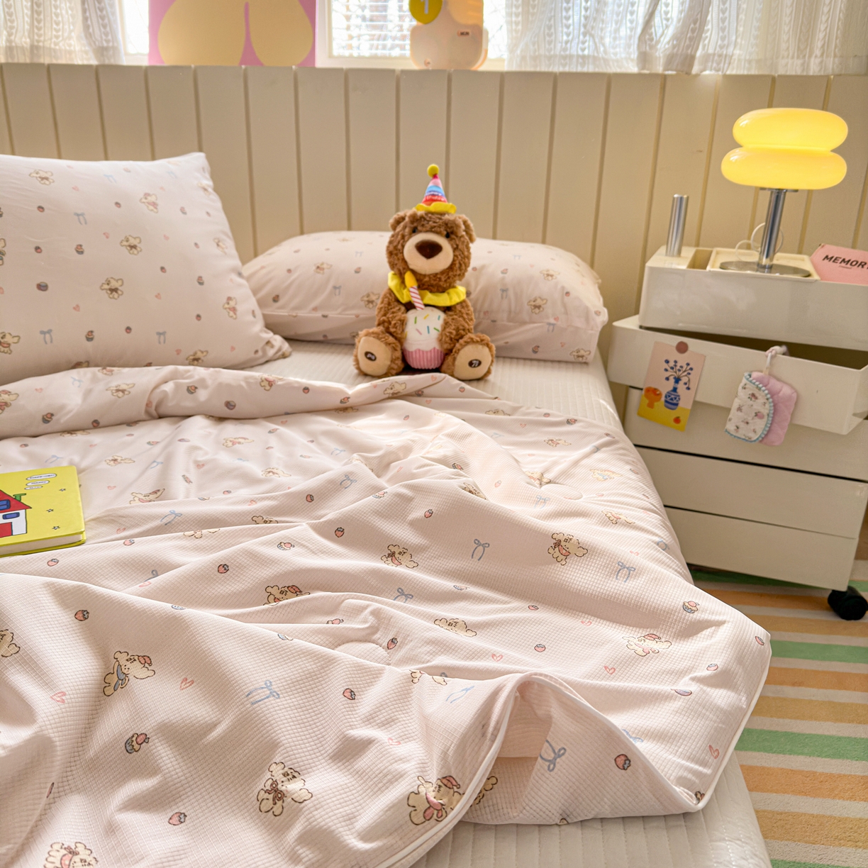 91家纺网 家纺一手货源 找家纺 寐居家纺 2026新款清爽凉感丝夏被夏凉被空调被 粉粟小狗