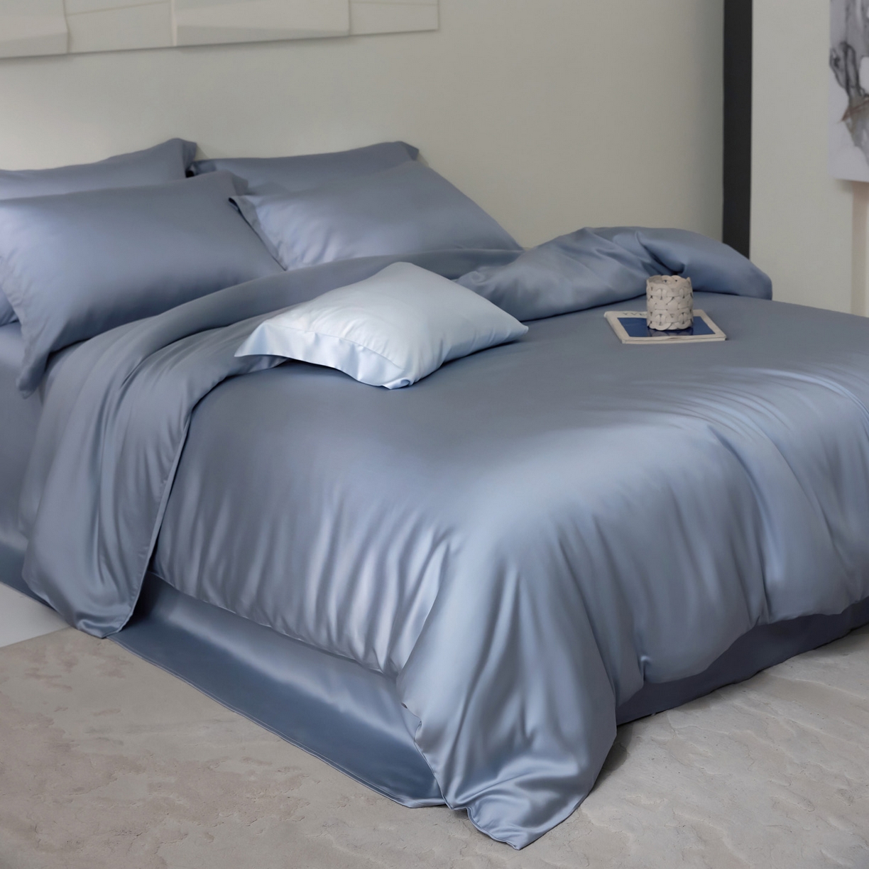 91家纺网 家纺一手货源 找家纺 花愿（原花纪） 2026春夏新款全棉纯棉纯色双拼四件套-安娜 安娜-宾利蓝