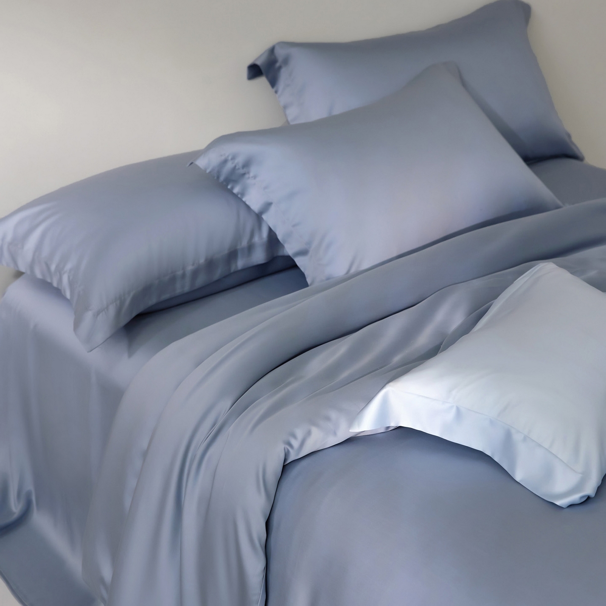 91家纺网 家纺一手货源 找家纺 花愿（原花纪） 2026春夏新款全棉纯棉纯色双拼四件套-安娜 安娜-宾利蓝