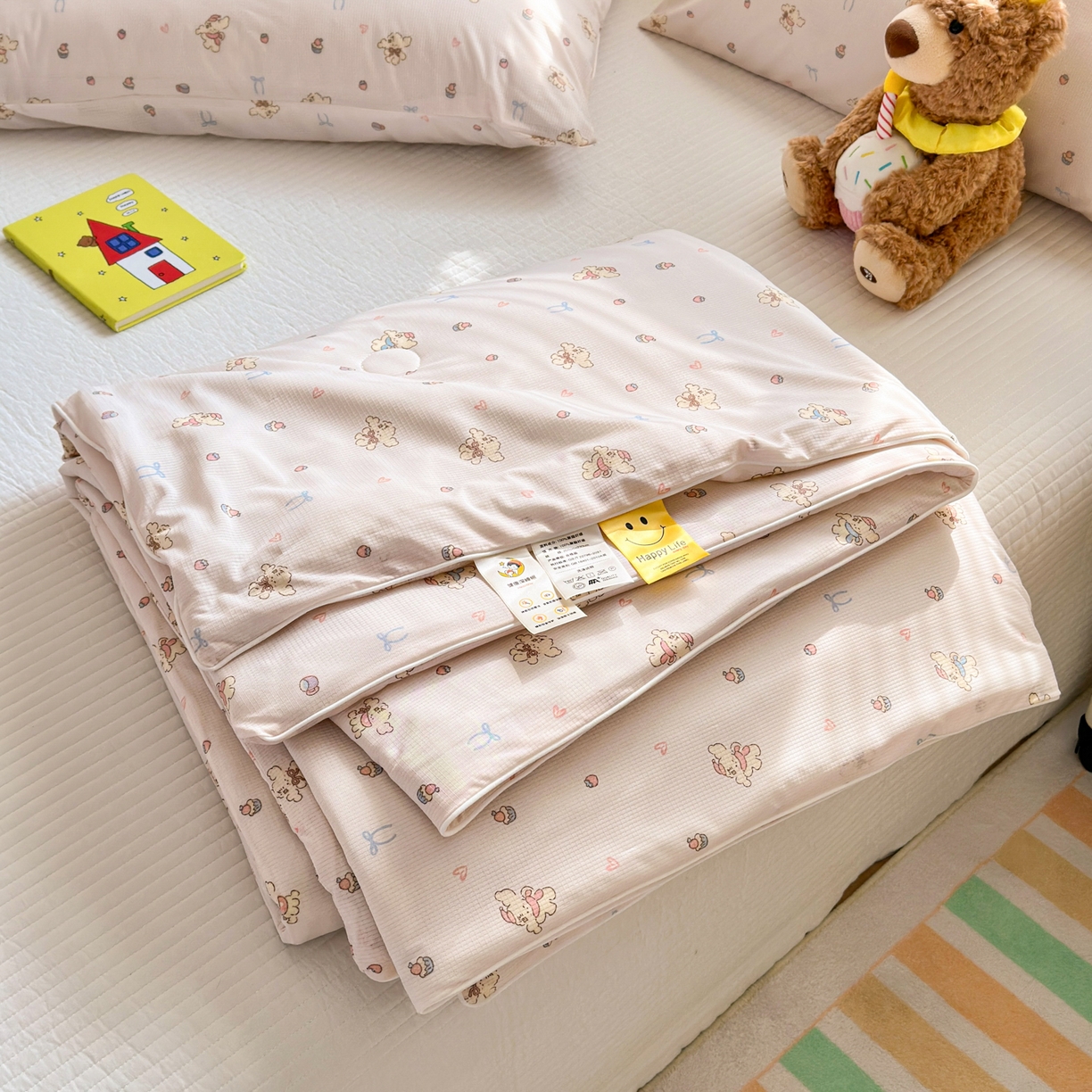 91家纺网 家纺一手货源 找家纺 寐居家纺 2026新款清爽凉感丝夏被夏凉被空调被 粉粟小狗