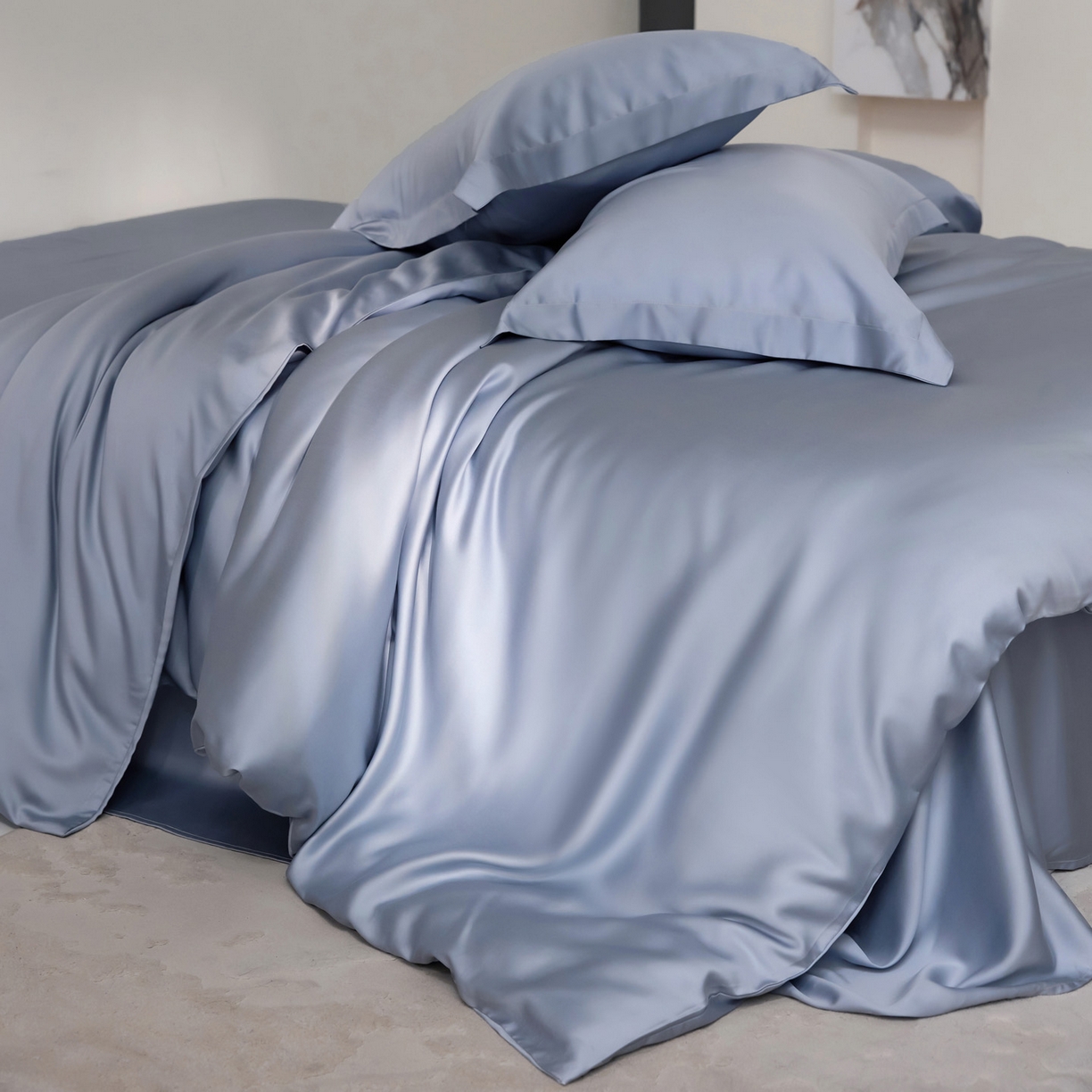 91家纺网 家纺一手货源 找家纺 花愿（原花纪） 2026春夏新款全棉纯棉纯色双拼四件套-安娜 安娜-宾利蓝