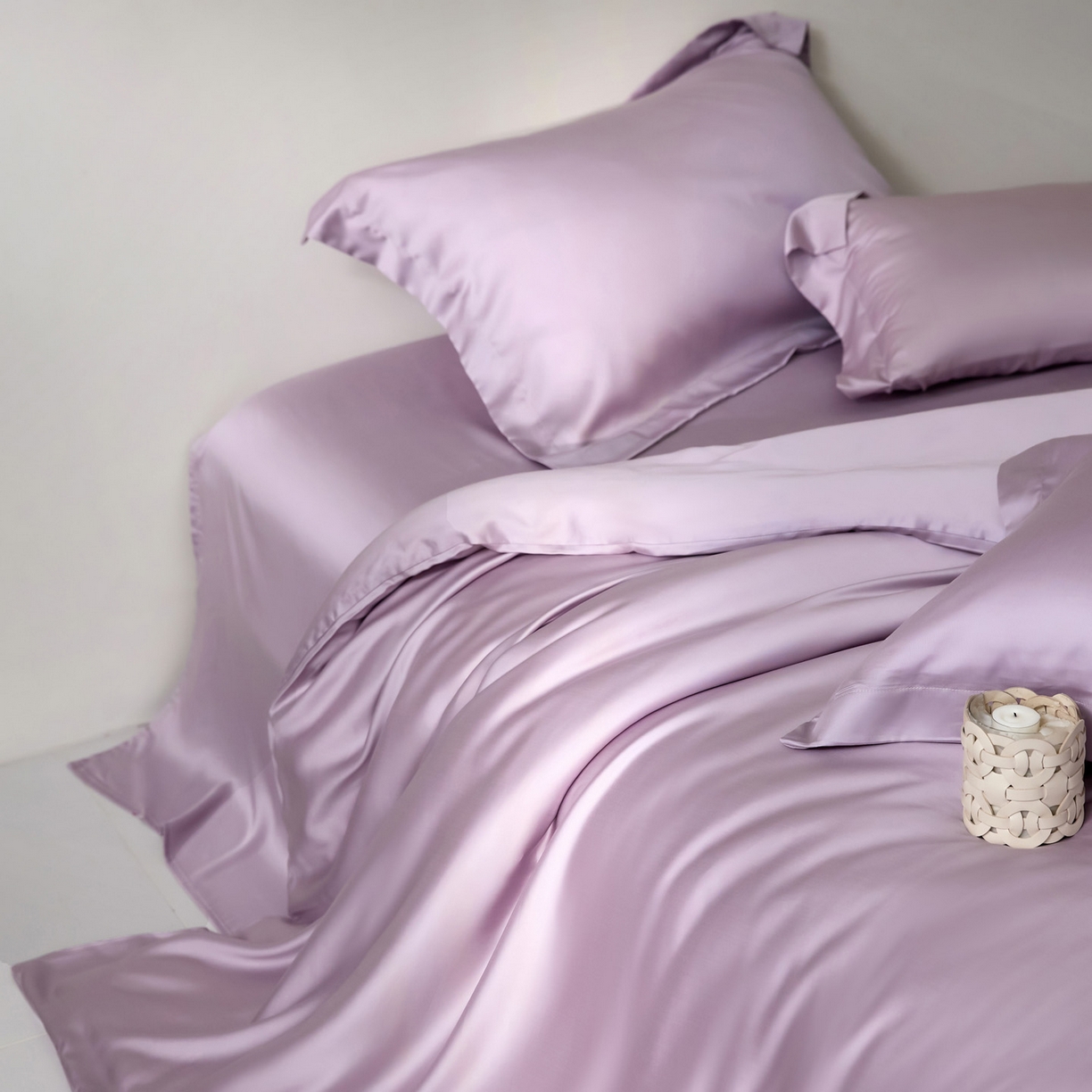 91家纺网 家纺一手货源 找家纺 花愿（原花纪） 2026春夏新款全棉纯棉纯色双拼四件套-安娜 安娜-丁香紫