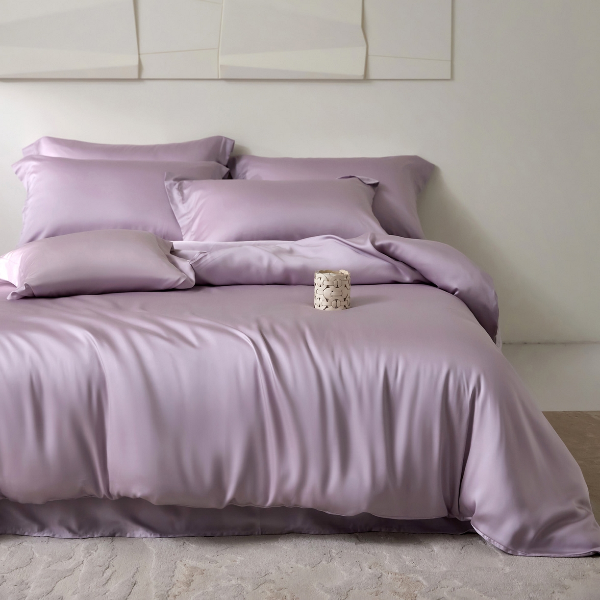 91家纺网 家纺一手货源 找家纺 花愿（原花纪） 2026春夏新款全棉纯棉纯色双拼四件套-安娜 安娜-丁香紫