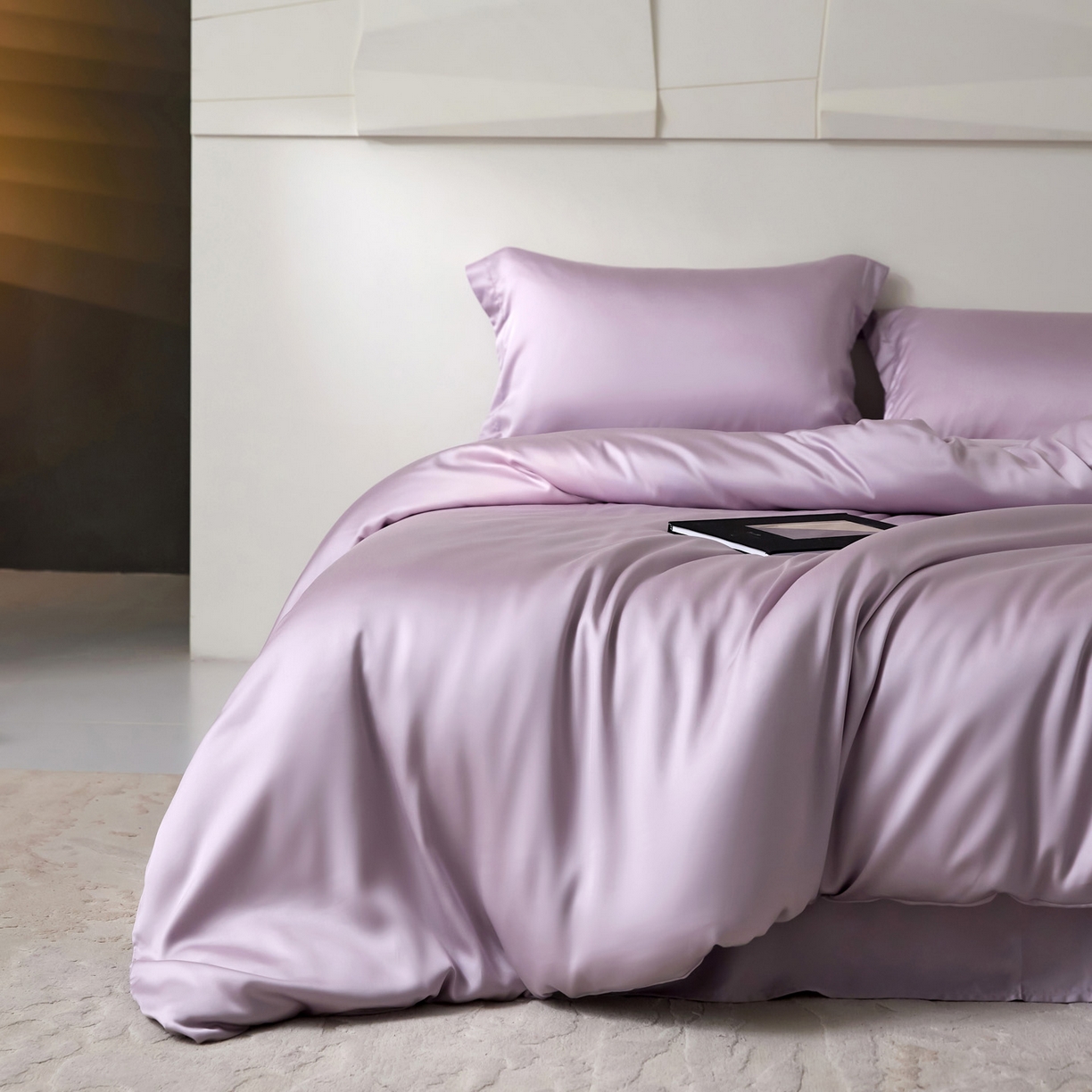 91家纺网 家纺一手货源 找家纺 花愿（原花纪） 2026春夏新款全棉纯棉纯色双拼四件套-安娜 安娜-丁香紫