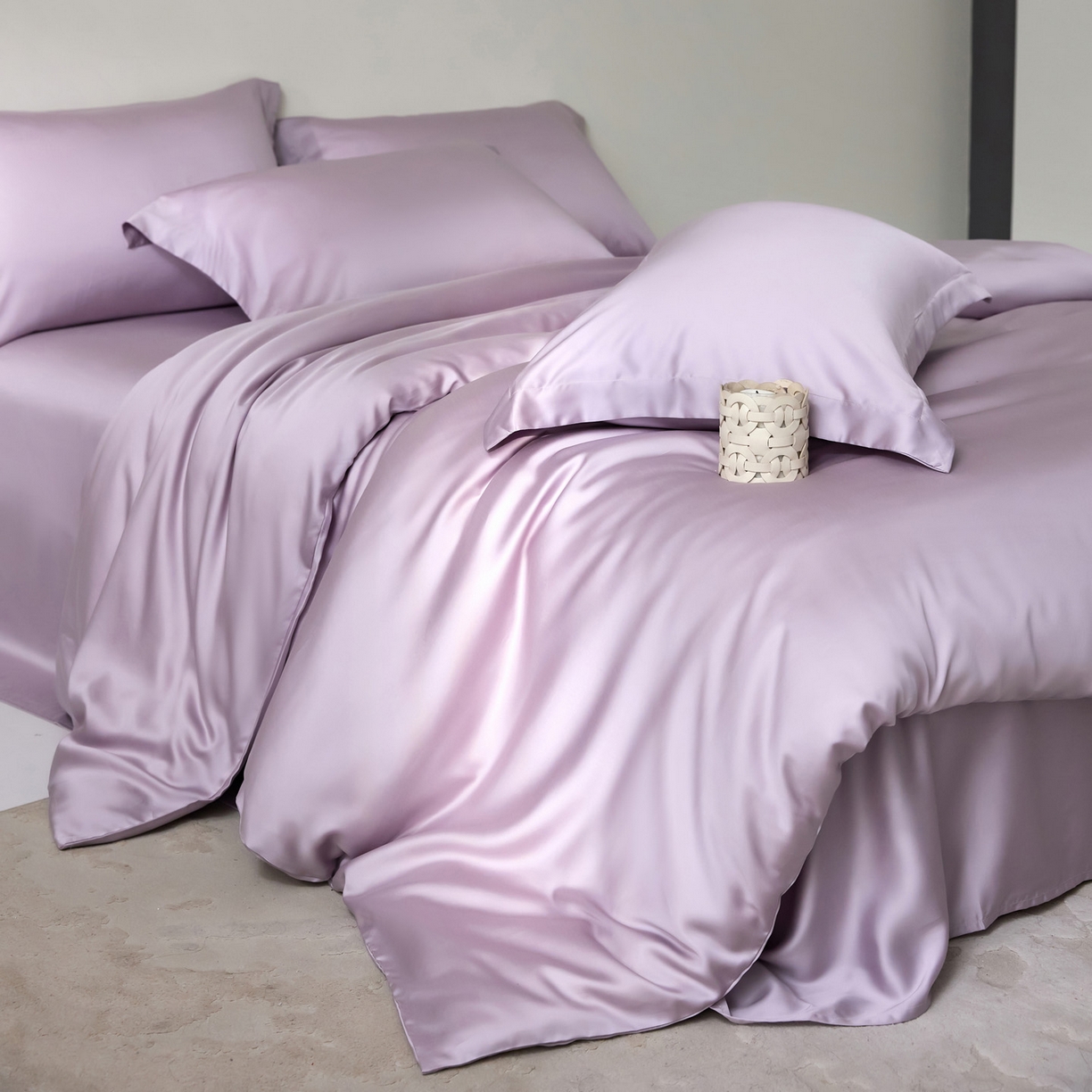 91家纺网 家纺一手货源 找家纺 花愿（原花纪） 2026春夏新款全棉纯棉纯色双拼四件套-安娜 安娜-丁香紫