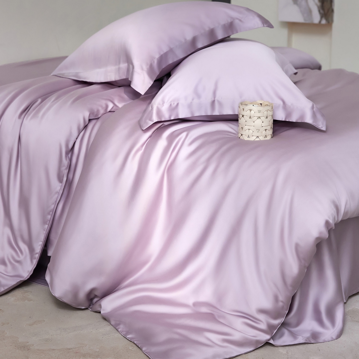 91家纺网 家纺一手货源 找家纺 花愿（原花纪） 2026春夏新款全棉纯棉纯色双拼四件套-安娜 安娜-丁香紫