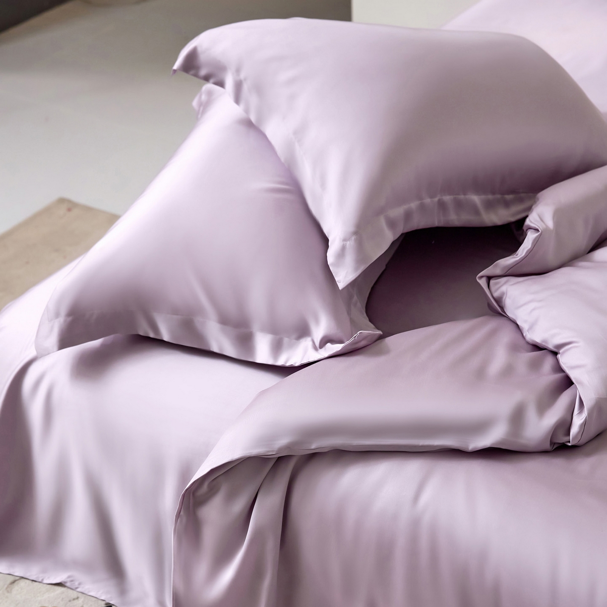 91家纺网 家纺一手货源 找家纺 花愿（原花纪） 2026春夏新款全棉纯棉纯色双拼四件套-安娜 安娜-丁香紫