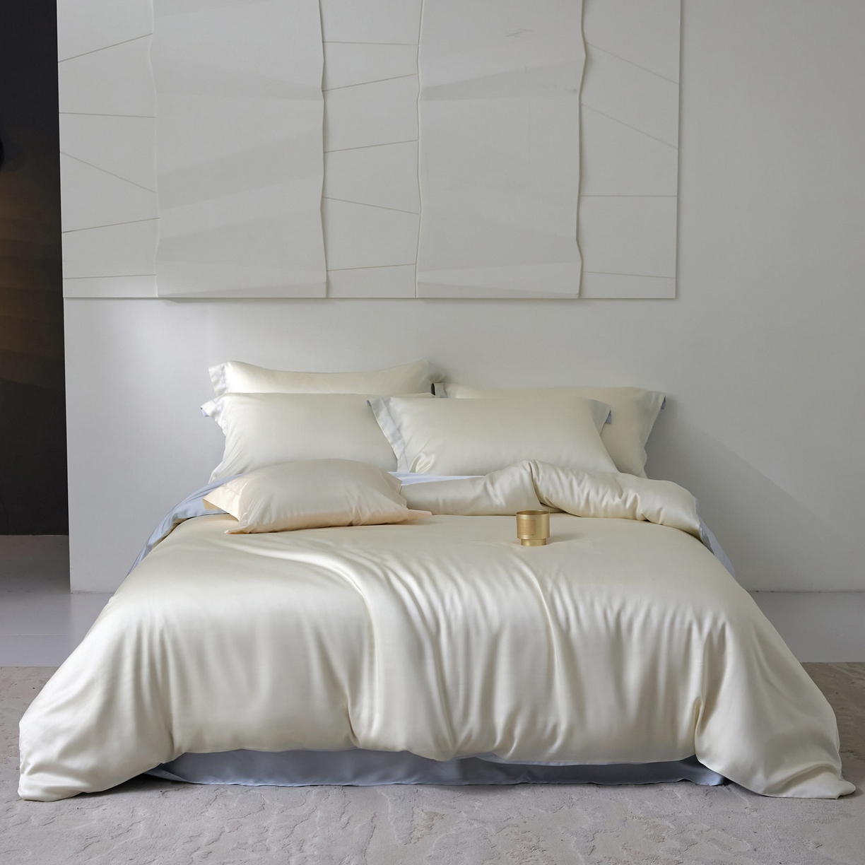 91家纺网 家纺一手货源 找家纺 花愿（原花纪） 2026春夏新款全棉纯棉纯色双拼四件套-安娜 安娜-奶油白+浅天蓝