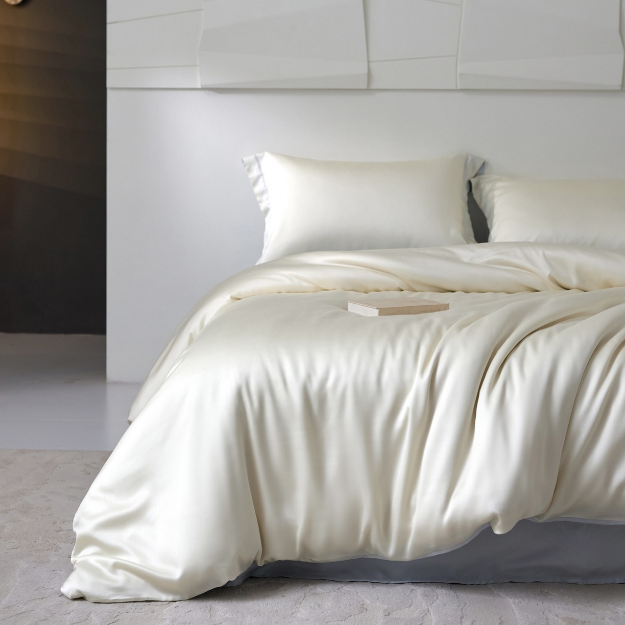 91家纺网 家纺一手货源 找家纺 花愿（原花纪） 2026春夏新款全棉纯棉纯色双拼四件套-安娜 安娜-奶油白+浅天蓝