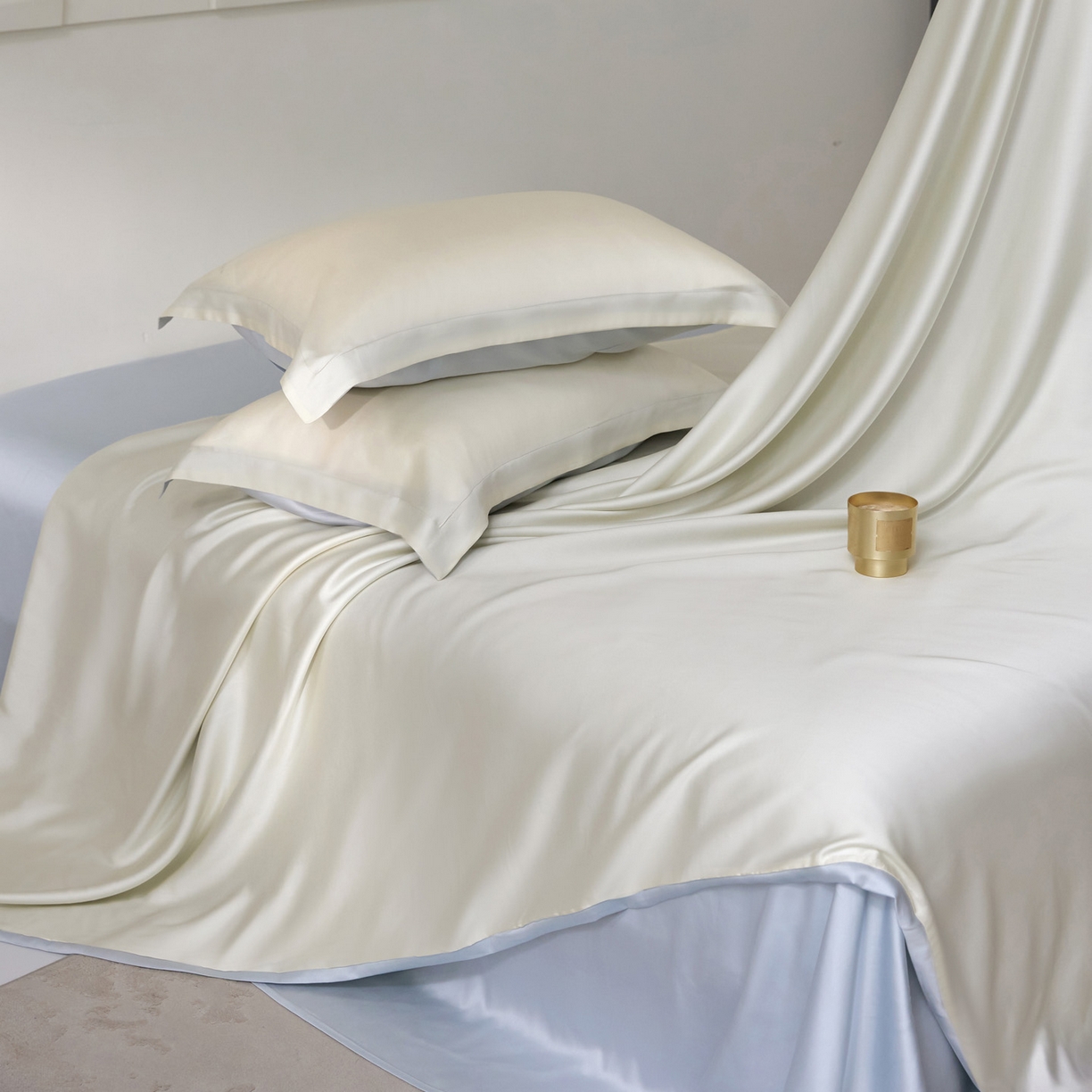 91家纺网 家纺一手货源 找家纺 花愿（原花纪） 2026春夏新款全棉纯棉纯色双拼四件套-安娜 安娜-奶油白+浅天蓝