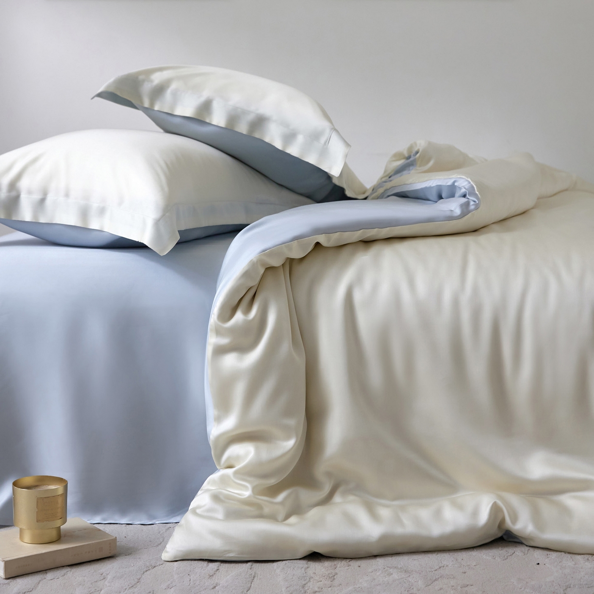 91家纺网 家纺一手货源 找家纺 花愿（原花纪） 2026春夏新款全棉纯棉纯色双拼四件套-安娜 安娜-奶油白+浅天蓝