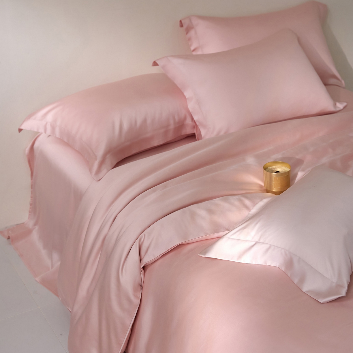 91家纺网 家纺一手货源 找家纺 花愿（原花纪） 2026春夏新款全棉纯棉纯色双拼四件套-安娜 安娜-暖心粉