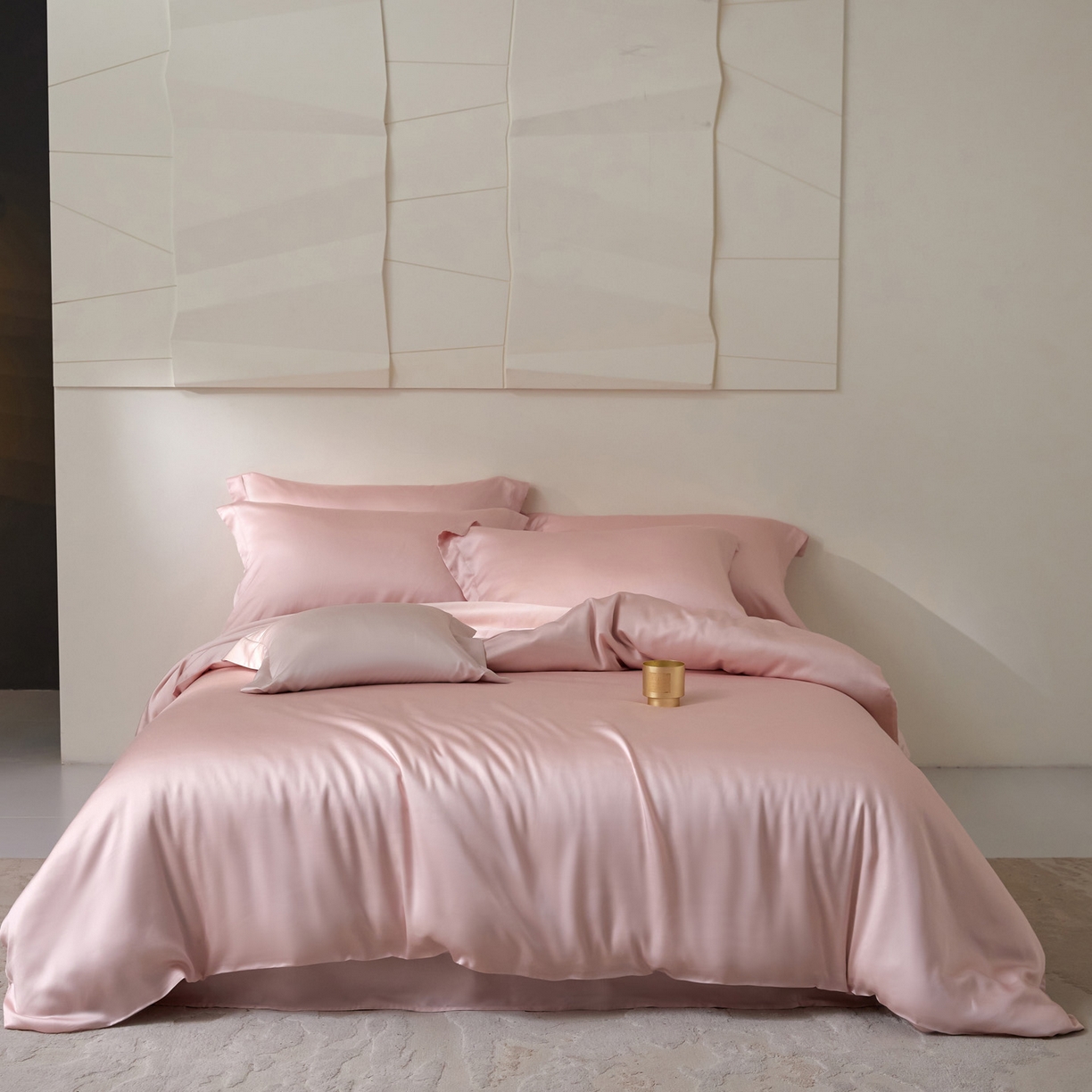 91家纺网 家纺一手货源 找家纺 花愿（原花纪） 2026春夏新款全棉纯棉纯色双拼四件套-安娜 安娜-暖心粉