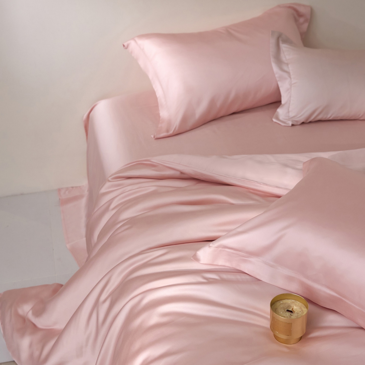 91家纺网 家纺一手货源 找家纺 花愿（原花纪） 2026春夏新款全棉纯棉纯色双拼四件套-安娜 安娜-暖心粉