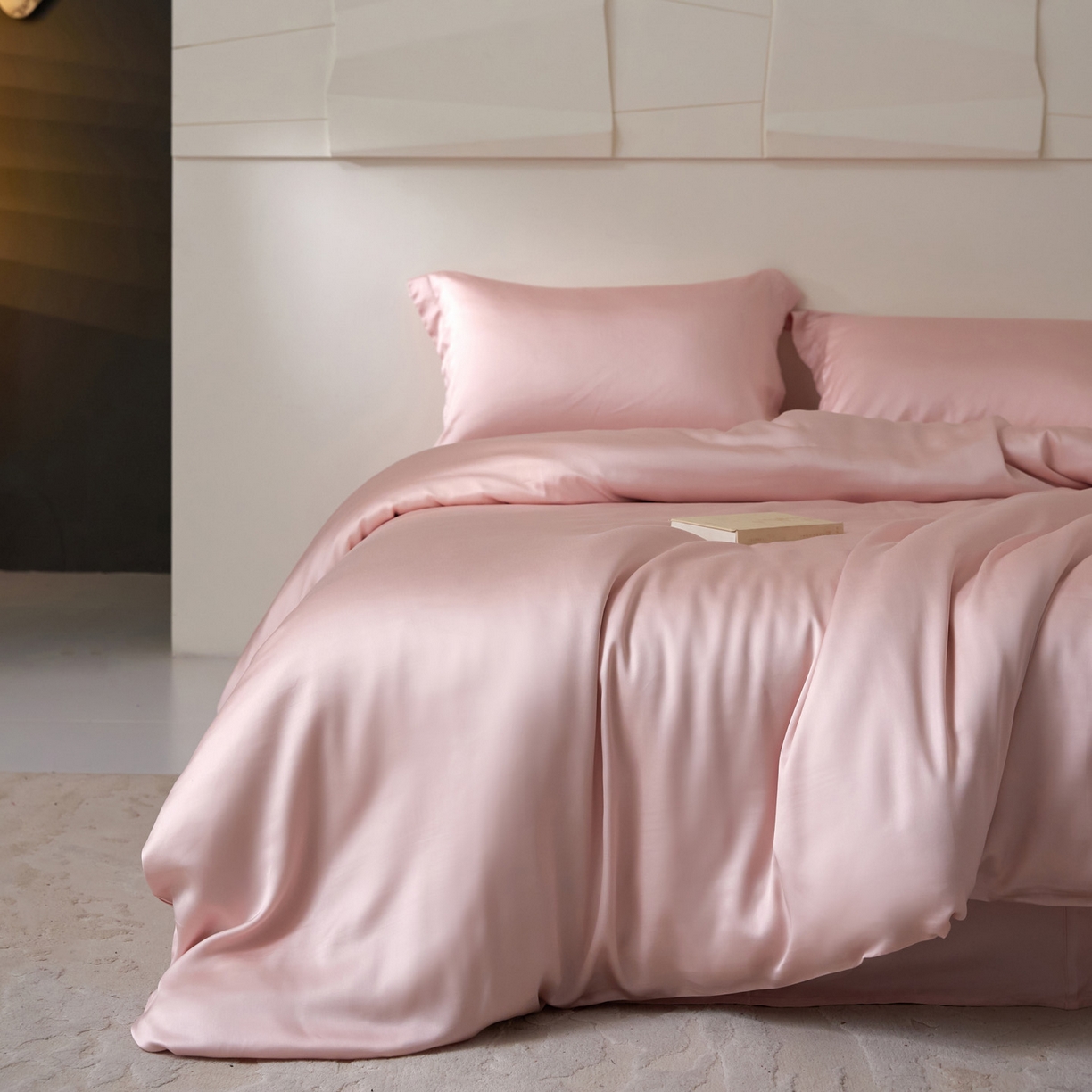 91家纺网 家纺一手货源 找家纺 花愿（原花纪） 2026春夏新款全棉纯棉纯色双拼四件套-安娜 安娜-暖心粉