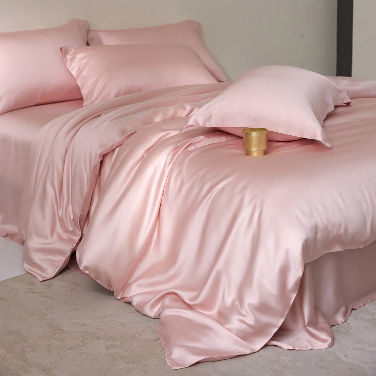 91家纺网 家纺一手货源 找家纺 花愿（原花纪） 2026春夏新款全棉纯棉纯色双拼四件套-安娜 安娜-暖心粉