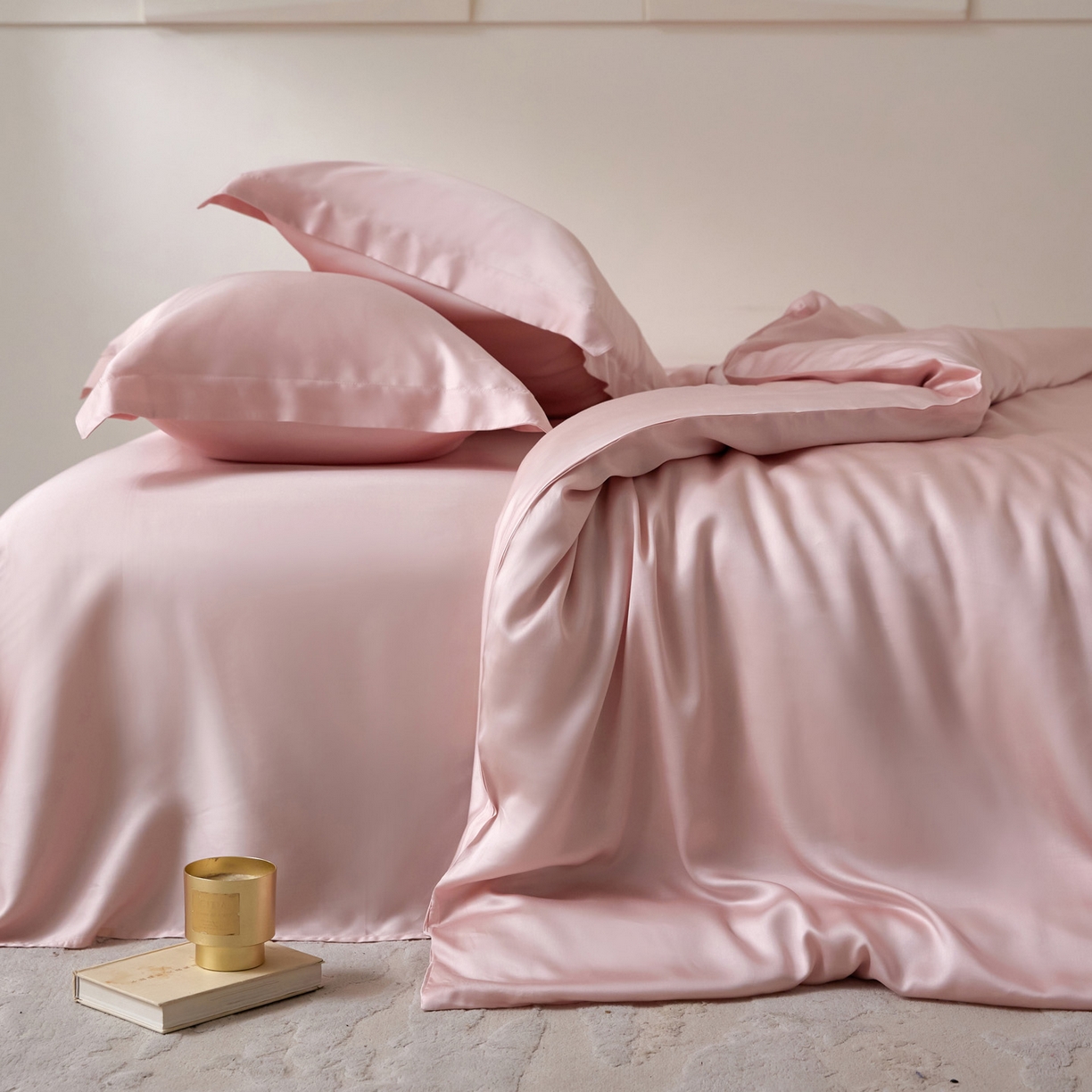 91家纺网 家纺一手货源 找家纺 花愿（原花纪） 2026春夏新款全棉纯棉纯色双拼四件套-安娜 安娜-暖心粉