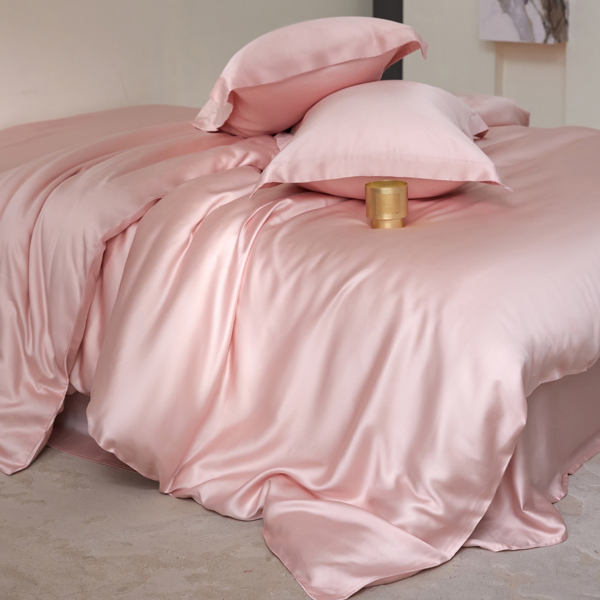 91家纺网 家纺一手货源 找家纺 花愿（原花纪） 2026春夏新款全棉纯棉纯色双拼四件套-安娜 安娜-暖心粉