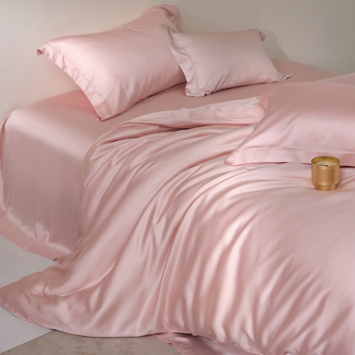 91家纺网 家纺一手货源 找家纺 花愿（原花纪） 2026春夏新款全棉纯棉纯色双拼四件套-安娜 安娜-暖心粉