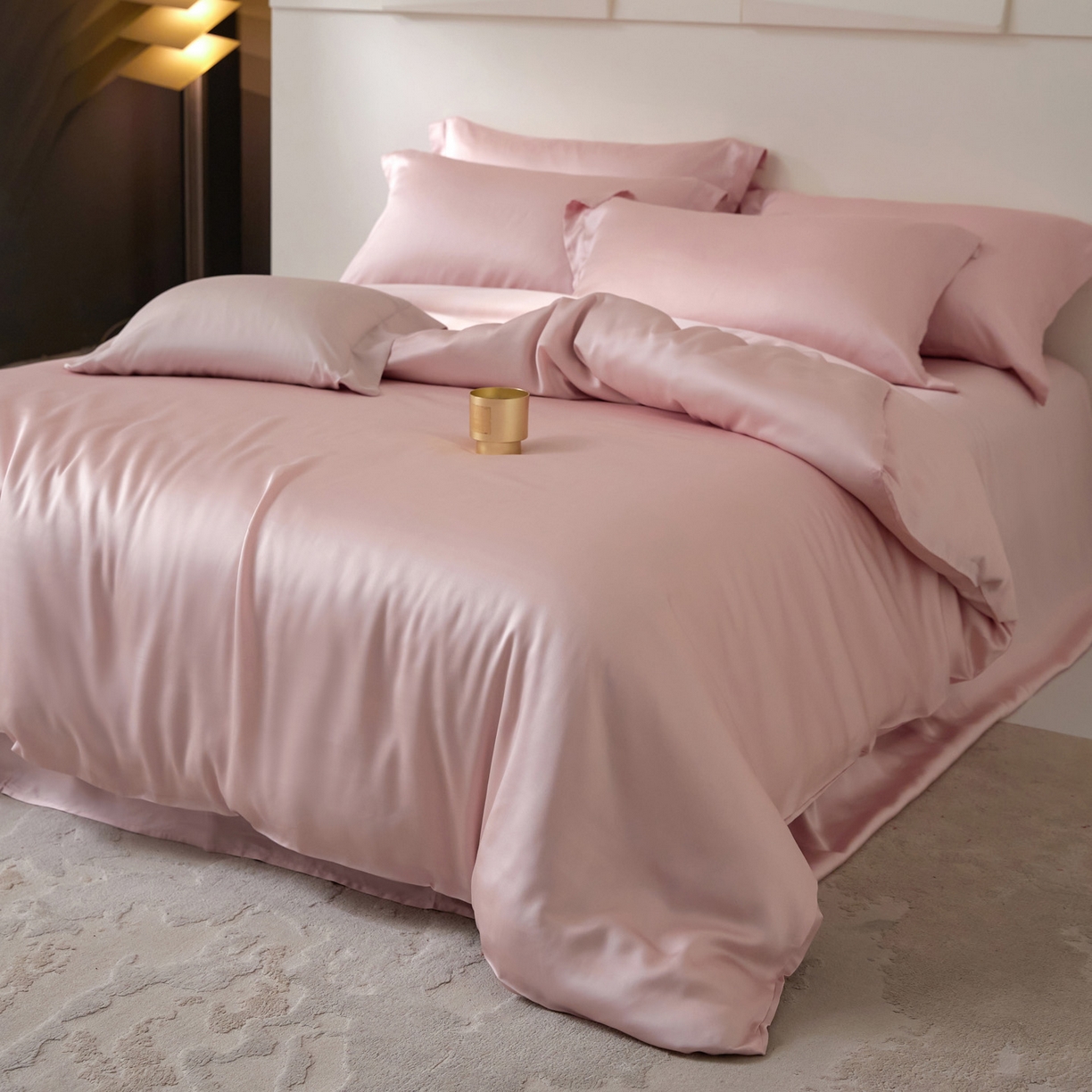 91家纺网 家纺一手货源 找家纺 花愿（原花纪） 2026春夏新款全棉纯棉纯色双拼四件套-安娜 安娜-暖心粉