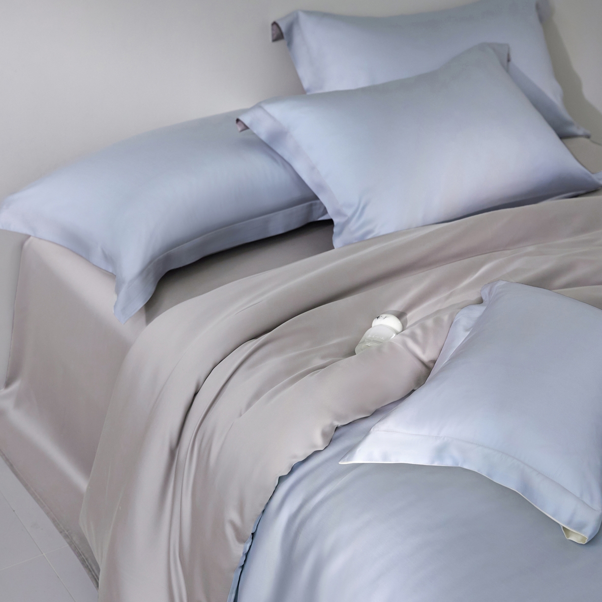 花愿（原花纪） 2026春夏新款全棉纯棉纯色双拼四件套-安娜 安娜-浅天蓝+珍珠灰