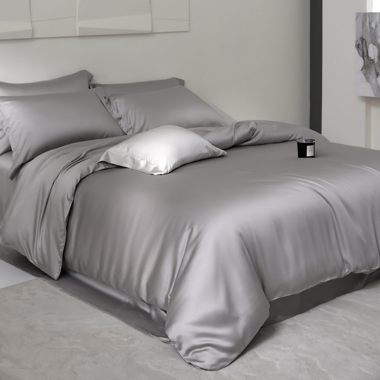 91家纺网 家纺一手货源 找家纺 花愿（原花纪） 2026春夏新款全棉纯棉纯色双拼四件套-安娜 安娜-珍珠灰