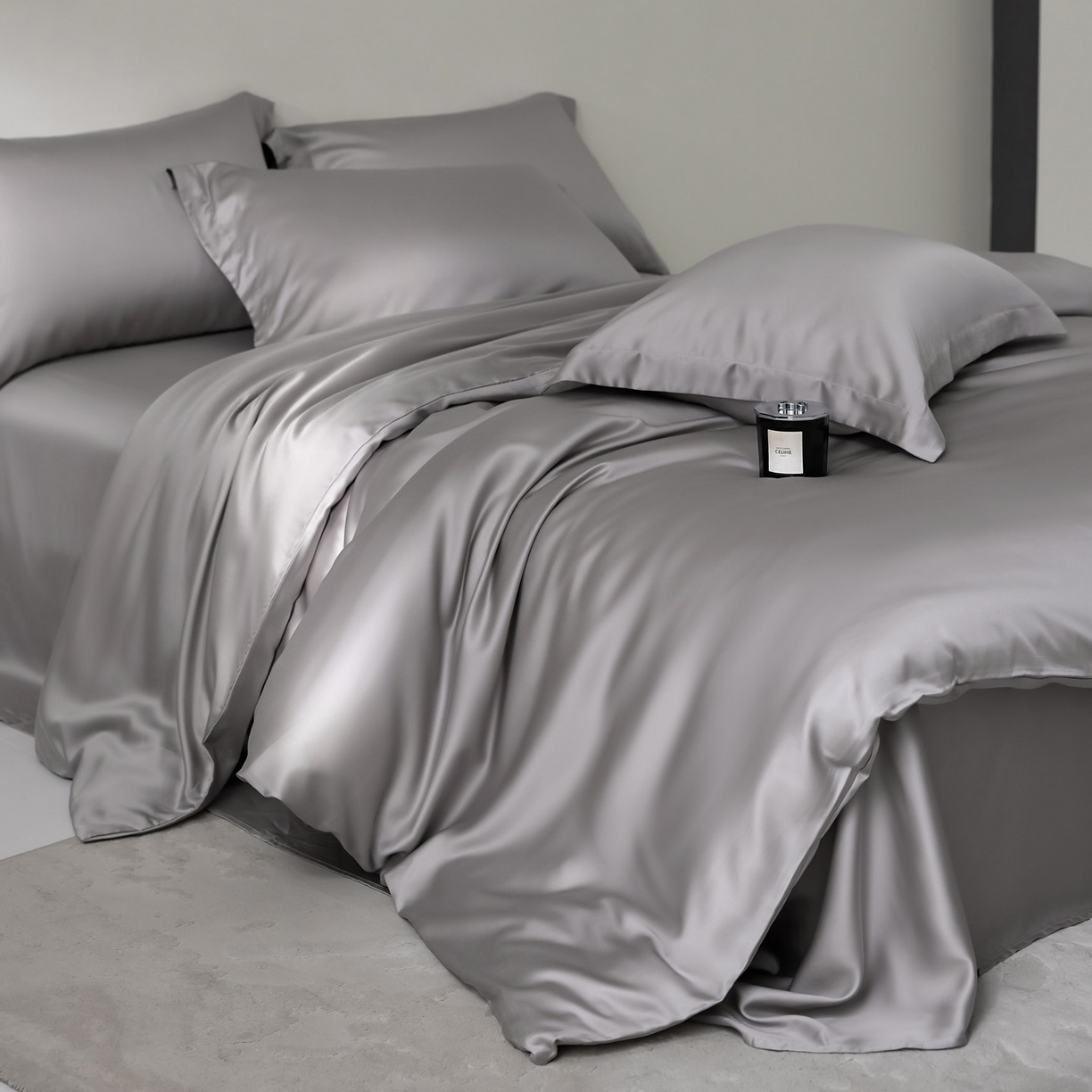 91家纺网 家纺一手货源 找家纺 花愿（原花纪） 2026春夏新款全棉纯棉纯色双拼四件套-安娜 安娜-珍珠灰