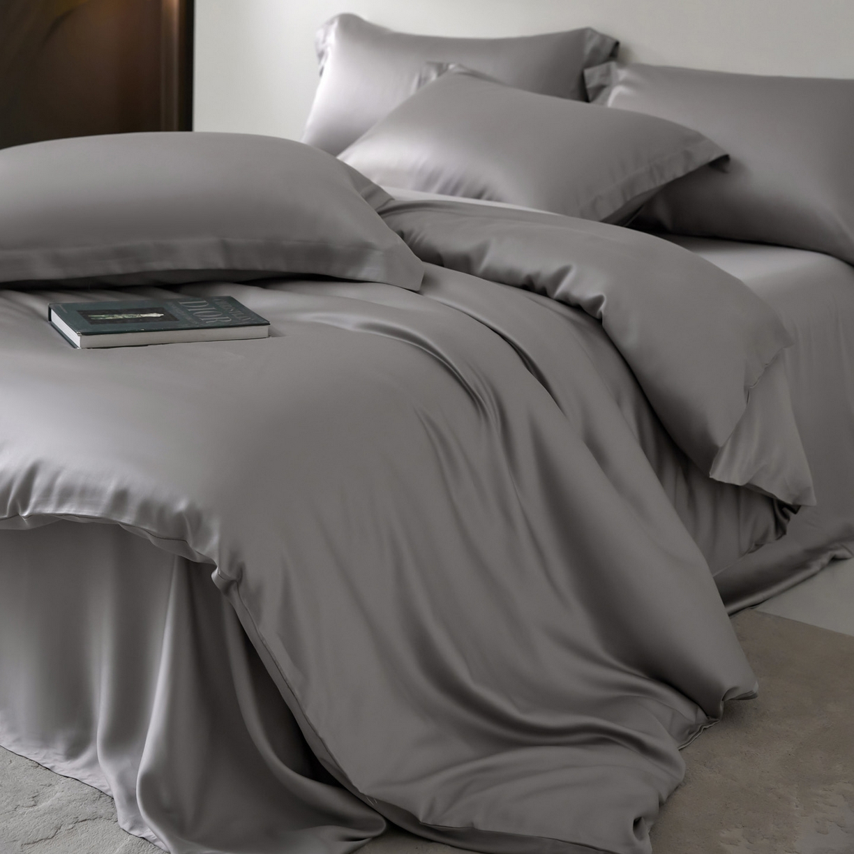 91家纺网 家纺一手货源 找家纺 花愿（原花纪） 2026春夏新款全棉纯棉纯色双拼四件套-安娜 安娜-珍珠灰