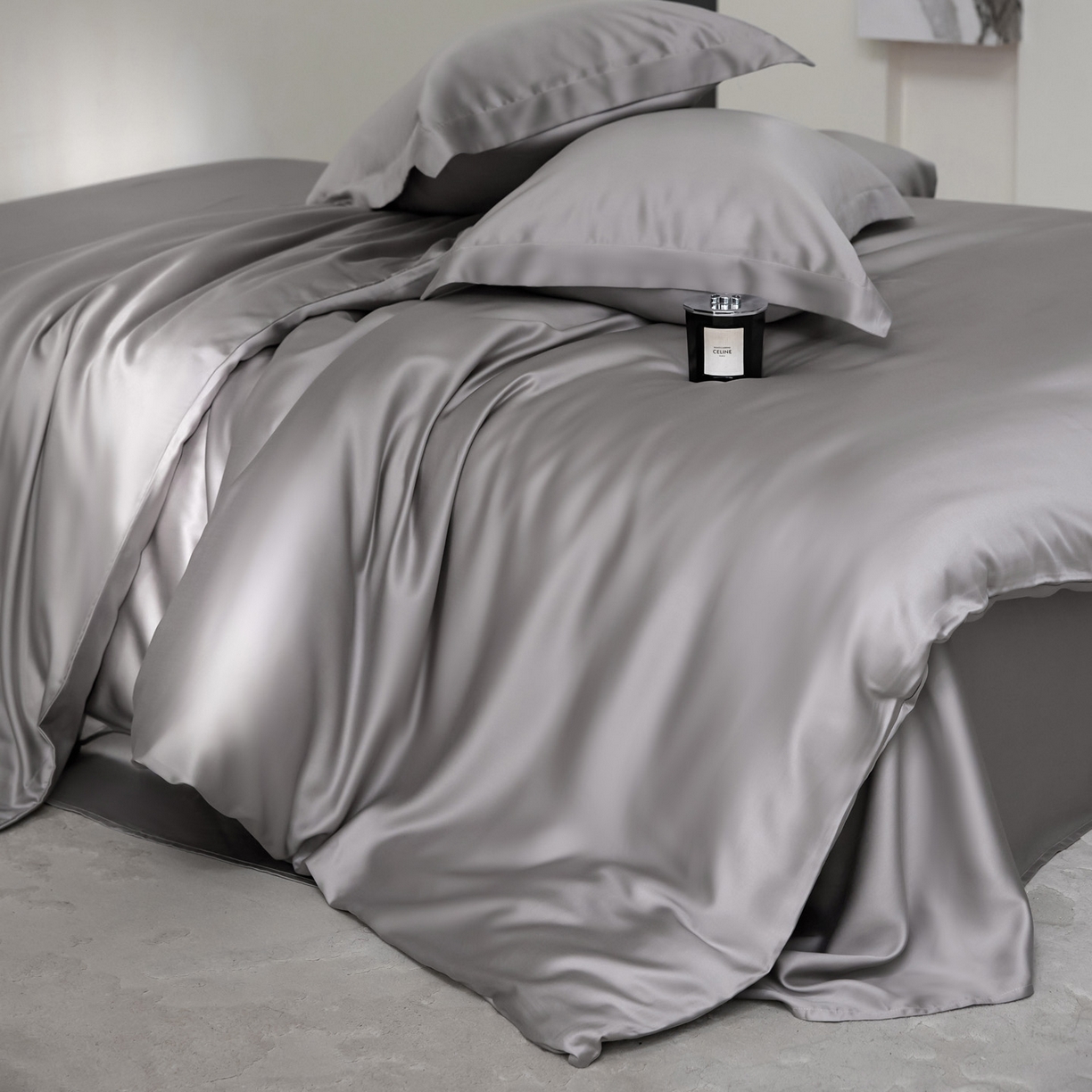 91家纺网 家纺一手货源 找家纺 花愿（原花纪） 2026春夏新款全棉纯棉纯色双拼四件套-安娜 安娜-珍珠灰