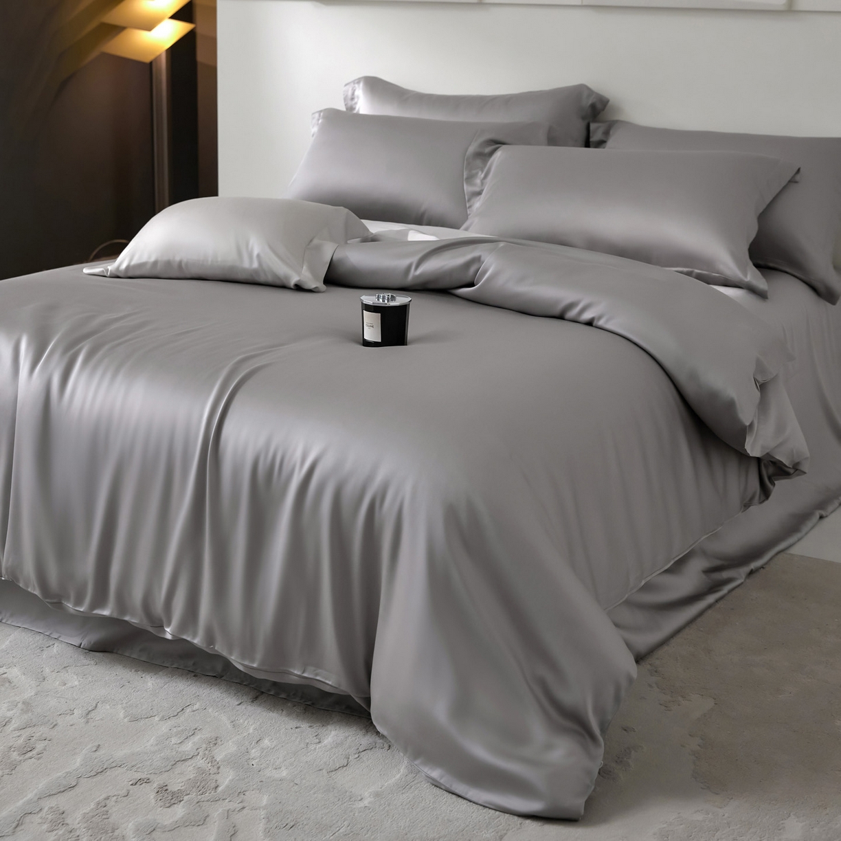 91家纺网 家纺一手货源 找家纺 花愿（原花纪） 2026春夏新款全棉纯棉纯色双拼四件套-安娜 安娜-珍珠灰