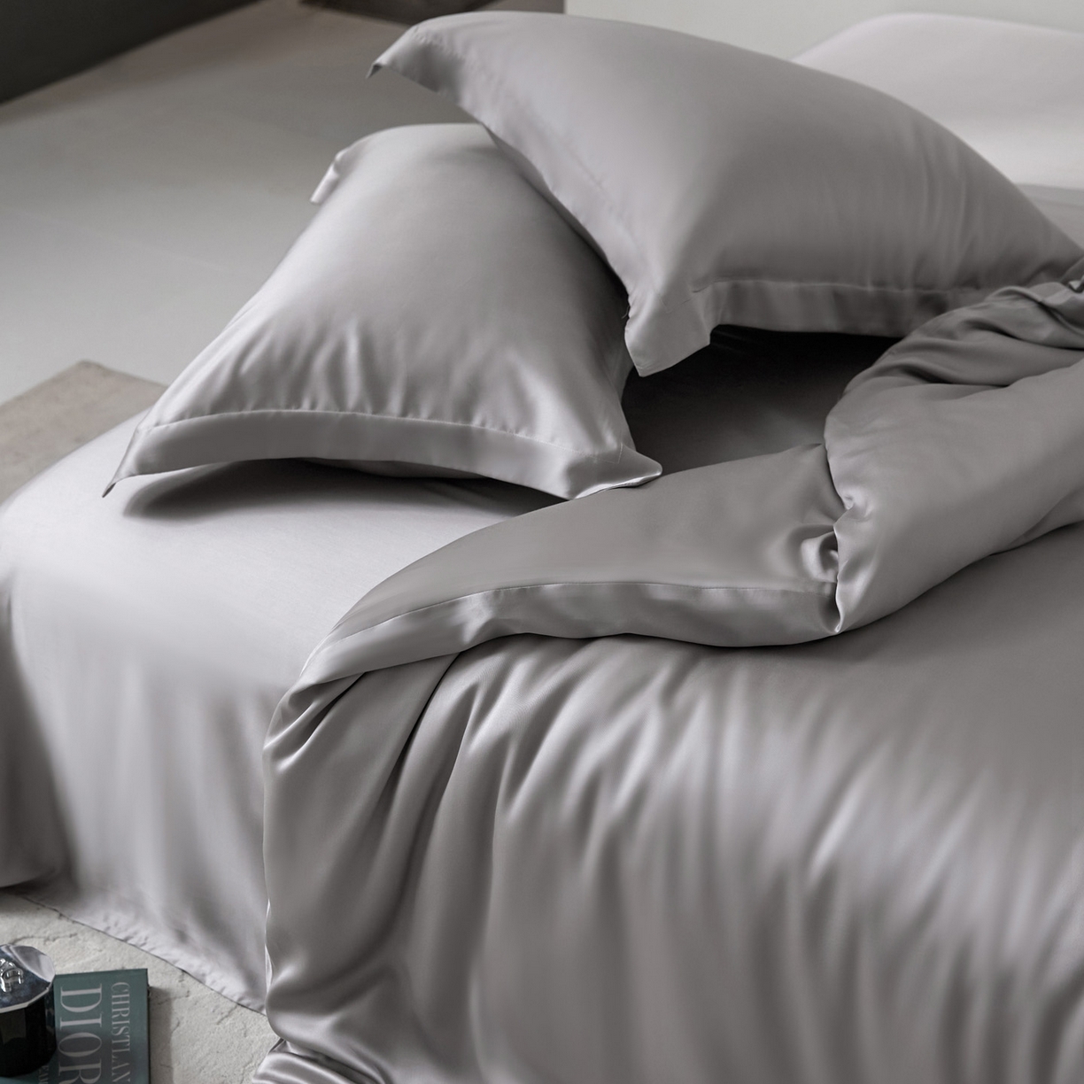 91家纺网 家纺一手货源 找家纺 花愿（原花纪） 2026春夏新款全棉纯棉纯色双拼四件套-安娜 安娜-珍珠灰