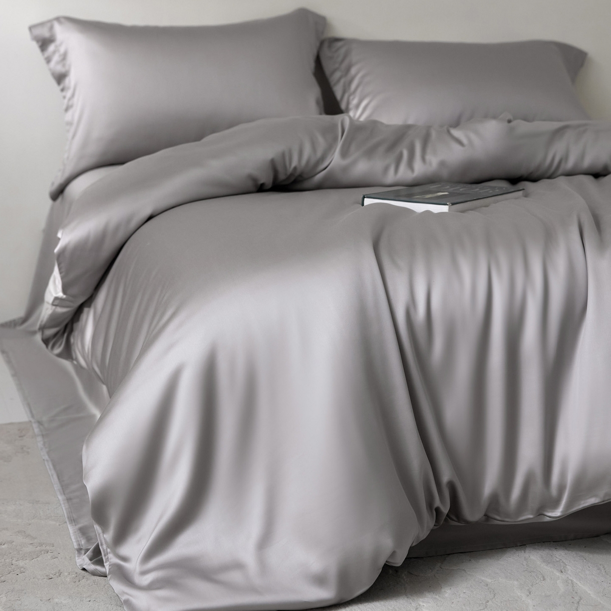 91家纺网 家纺一手货源 找家纺 花愿（原花纪） 2026春夏新款全棉纯棉纯色双拼四件套-安娜 安娜-珍珠灰