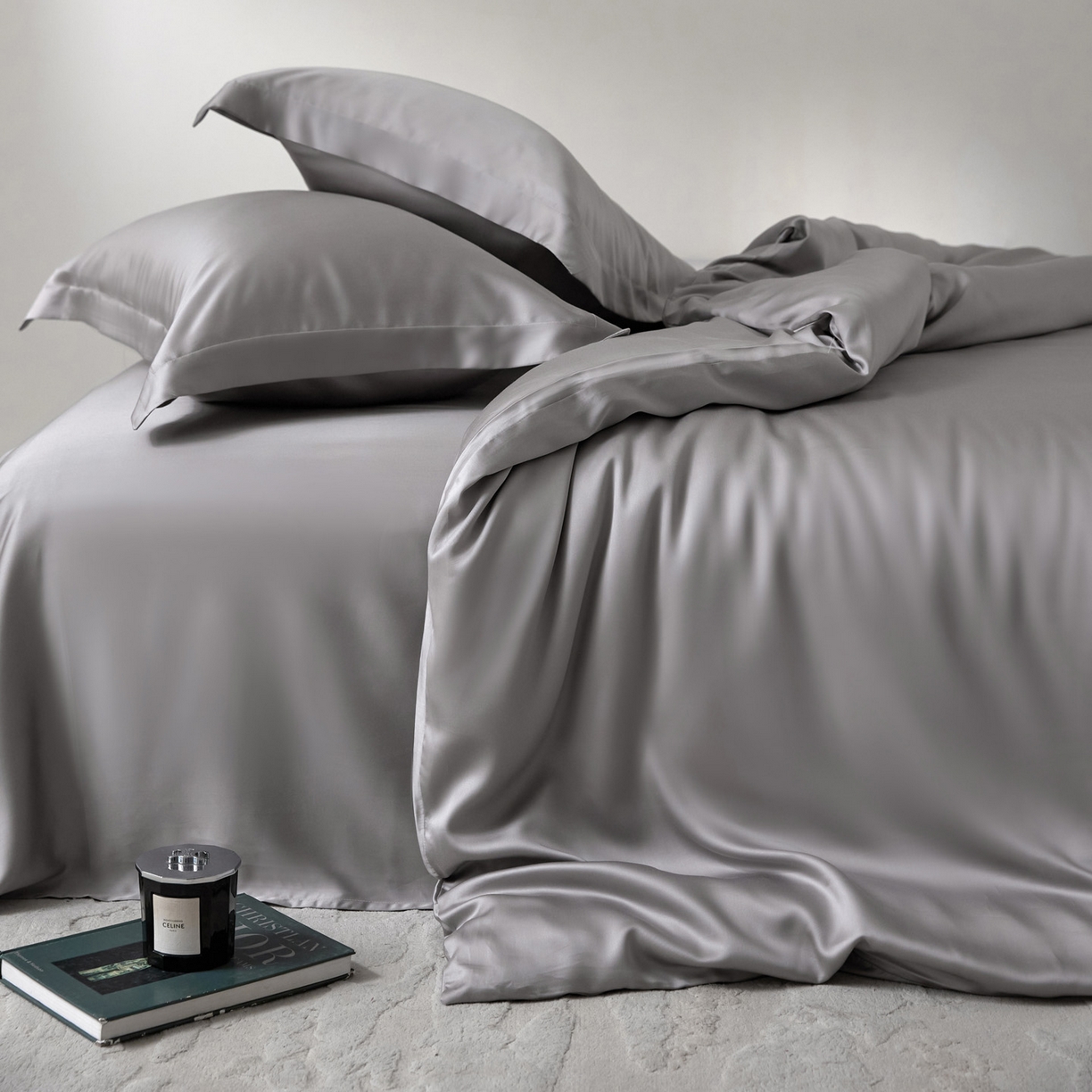 91家纺网 家纺一手货源 找家纺 花愿（原花纪） 2026春夏新款全棉纯棉纯色双拼四件套-安娜 安娜-珍珠灰