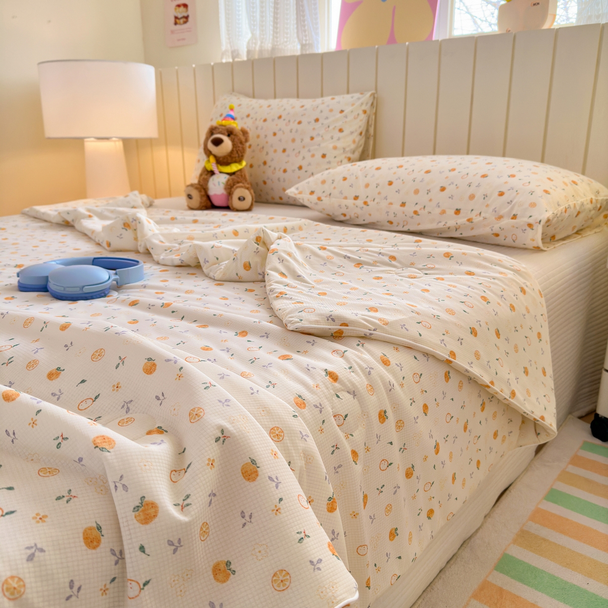 91家纺网 家纺一手货源 找家纺 寐居家纺 2026新款清爽凉感丝夏被夏凉被空调被 奶橘漫语