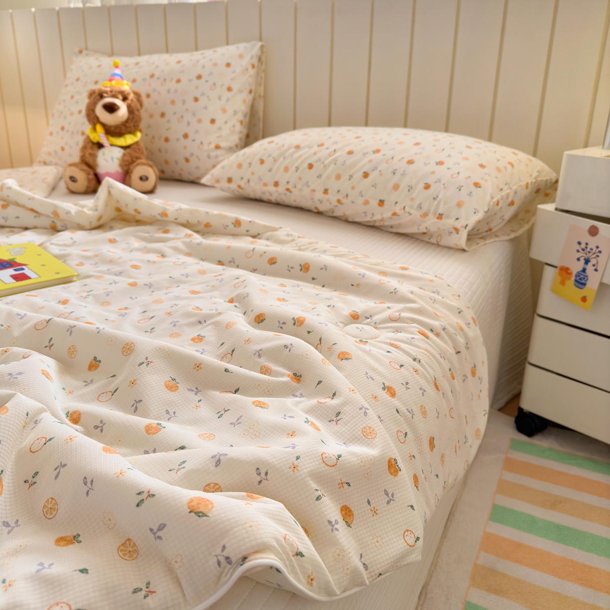 91家纺网 家纺一手货源 找家纺 寐居家纺 2026新款清爽凉感丝夏被夏凉被空调被 奶橘漫语