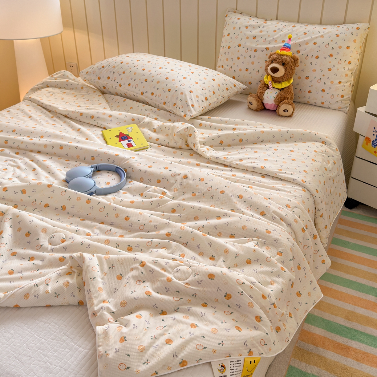 91家纺网 家纺一手货源 找家纺 寐居家纺 2026新款清爽凉感丝夏被夏凉被空调被 奶橘漫语