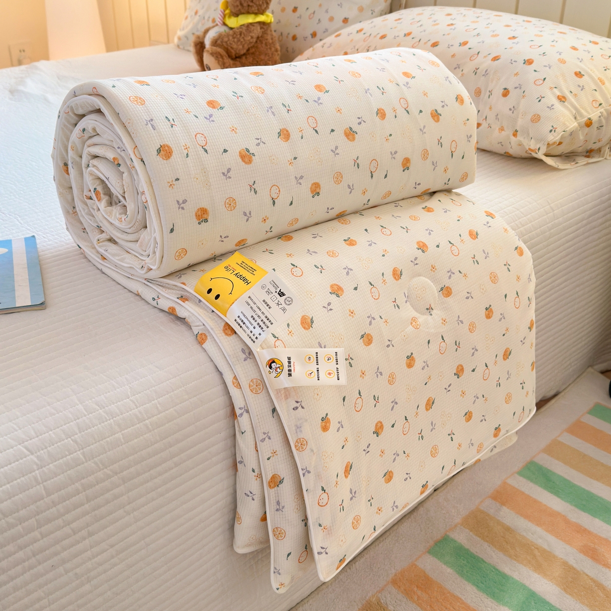 91家纺网 家纺一手货源 找家纺 寐居家纺 2026新款清爽凉感丝夏被夏凉被空调被 奶橘漫语