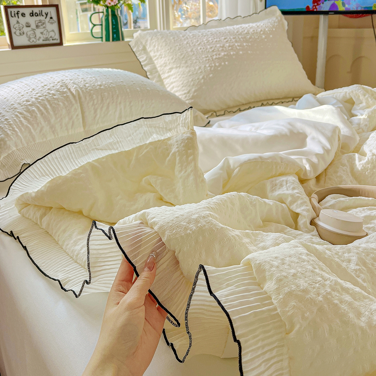 91家纺网 家纺一手货源 找家纺 寐居家纺 2026新款A类韩式提花泡芙夏被夏凉被空调被 米柔泡芙